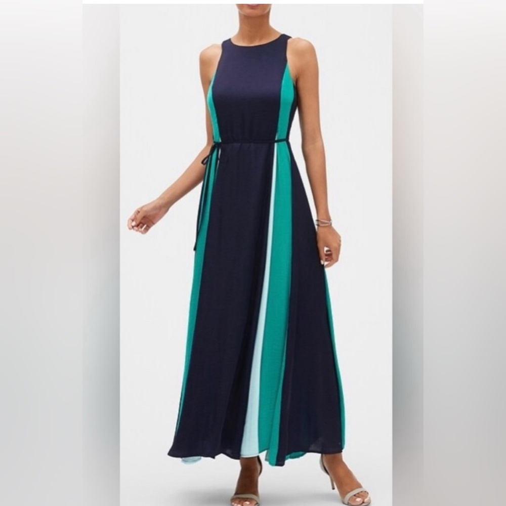 Banana Republic Navy, Light Green, Teal Maxi Dress
